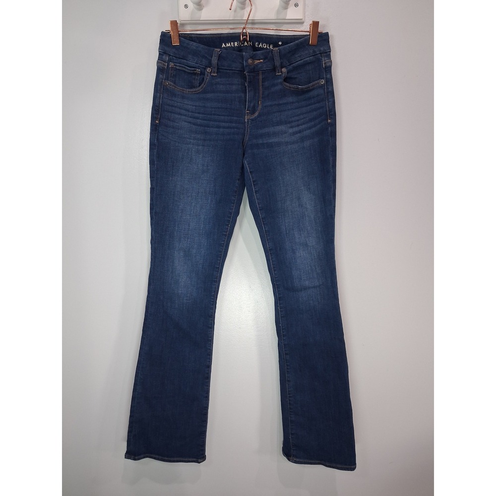 American Eagle Curvy Kick Boot Jeans Dark Wash Blue Size 6 Long Stretch Denim
